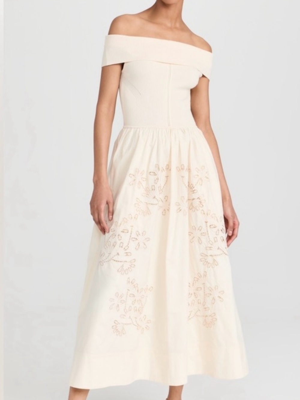 Tanya Taylor Tilden dress Off-the-Shoulder Cream Embroidered Midi Dress